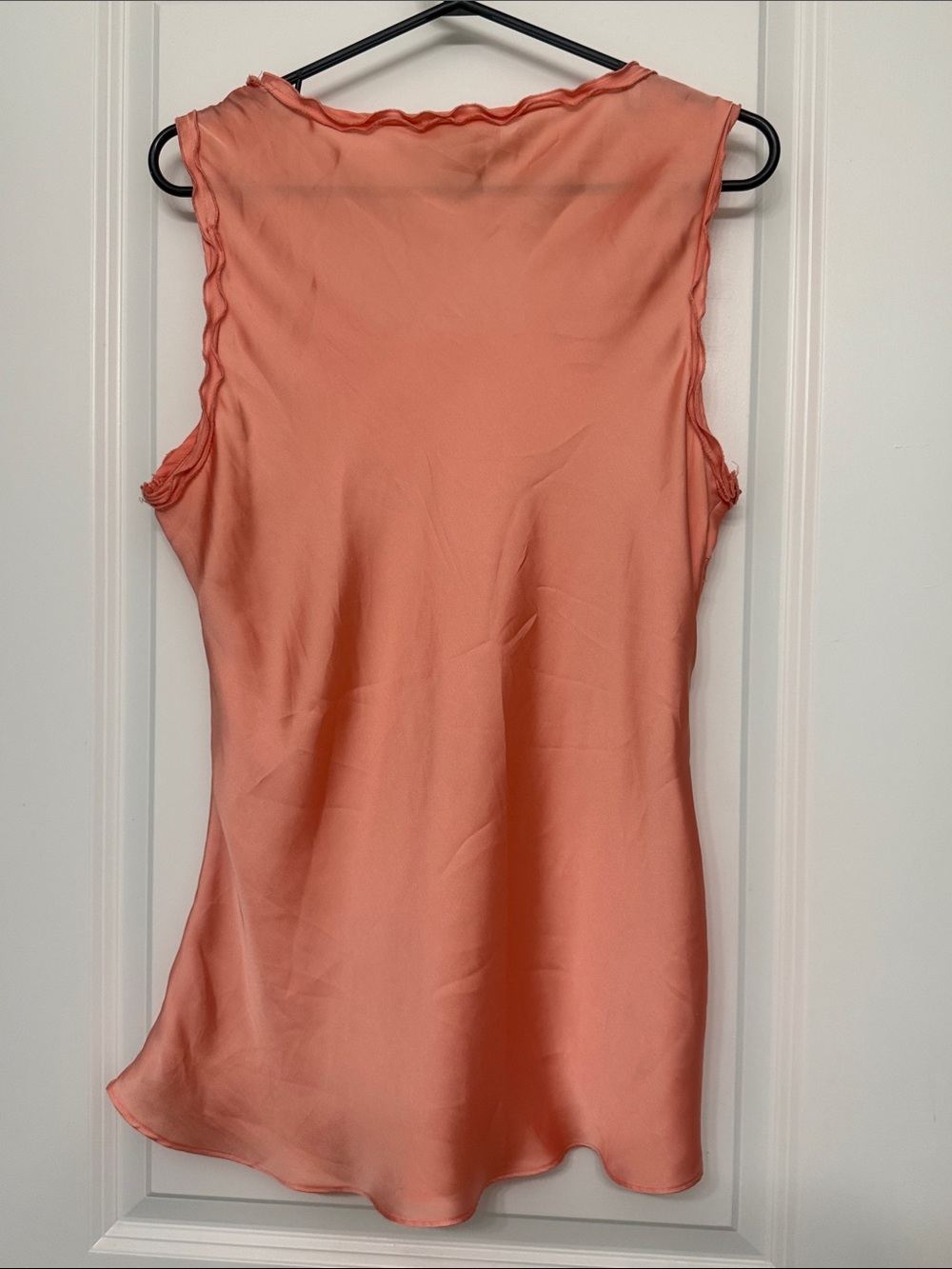Large Kenar Coral Pink Satin Ruffle Appliqué Sleeveless Camisole - Picture 6 of 8